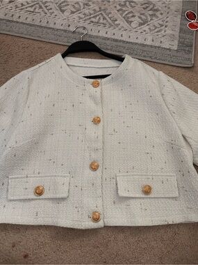 women’sWhite Tweed Jacket with Gold Buttons